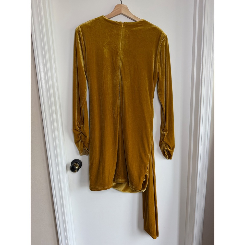 Jessakae Gold Velvet Draped Mini Dress Long Sleeve Mustard Womens 1XL NEW - Picture 10 of 11